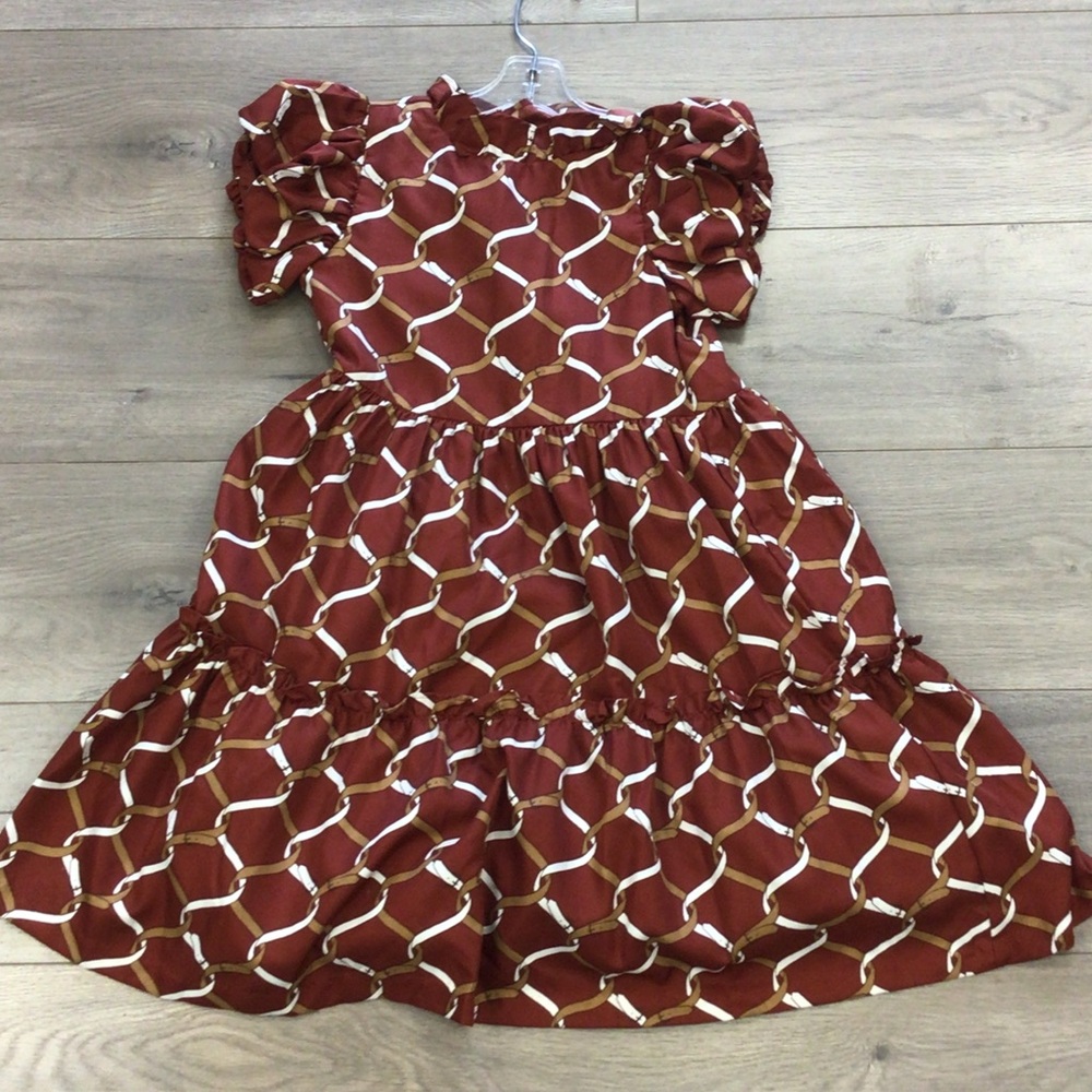 Janie and Jack Rust Chain-Print Puff Sleeve Dress